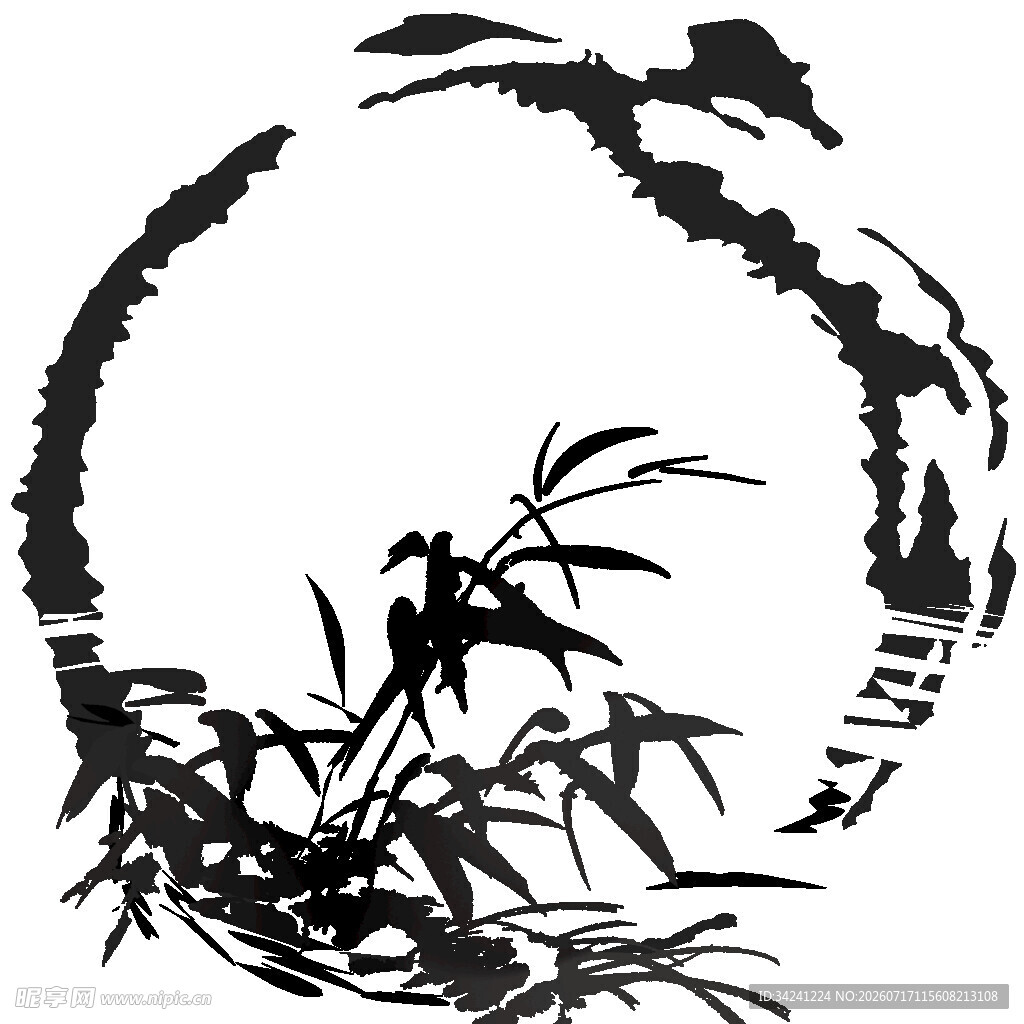 墨韵竹影中式圆形艺术图