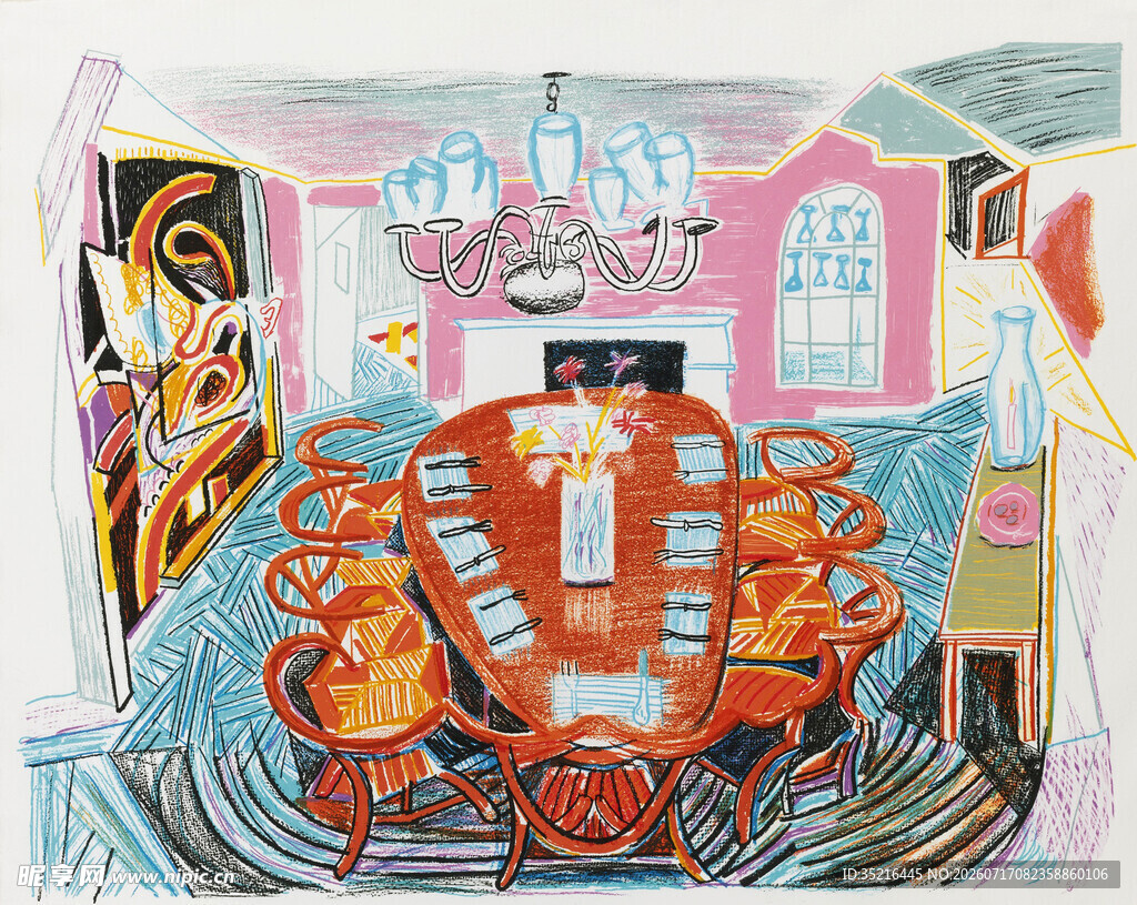 梦幻色彩的室内装饰插画