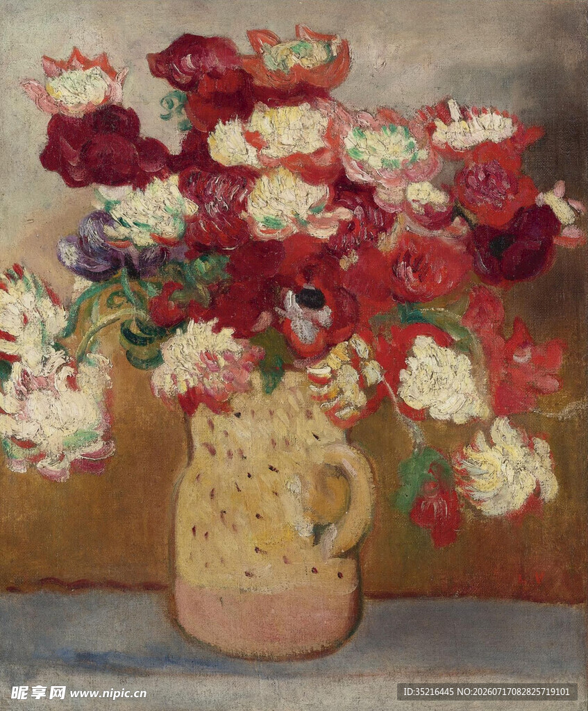 梵高风格花瓶花卉油画
