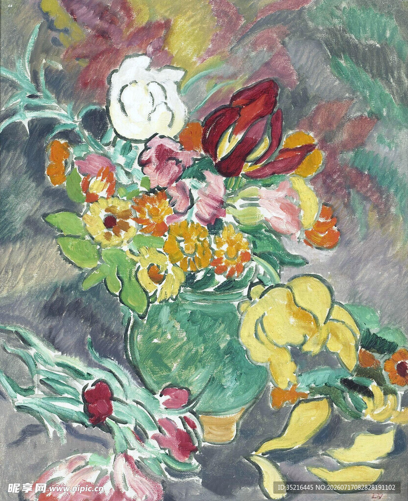 抽象花卉静物油画作品