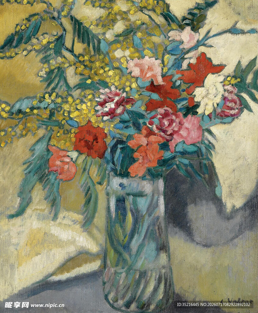 花瓶中的多彩花卉画作