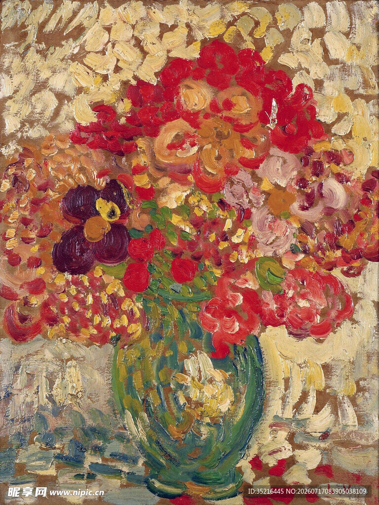花瓶中的多彩花卉画作
