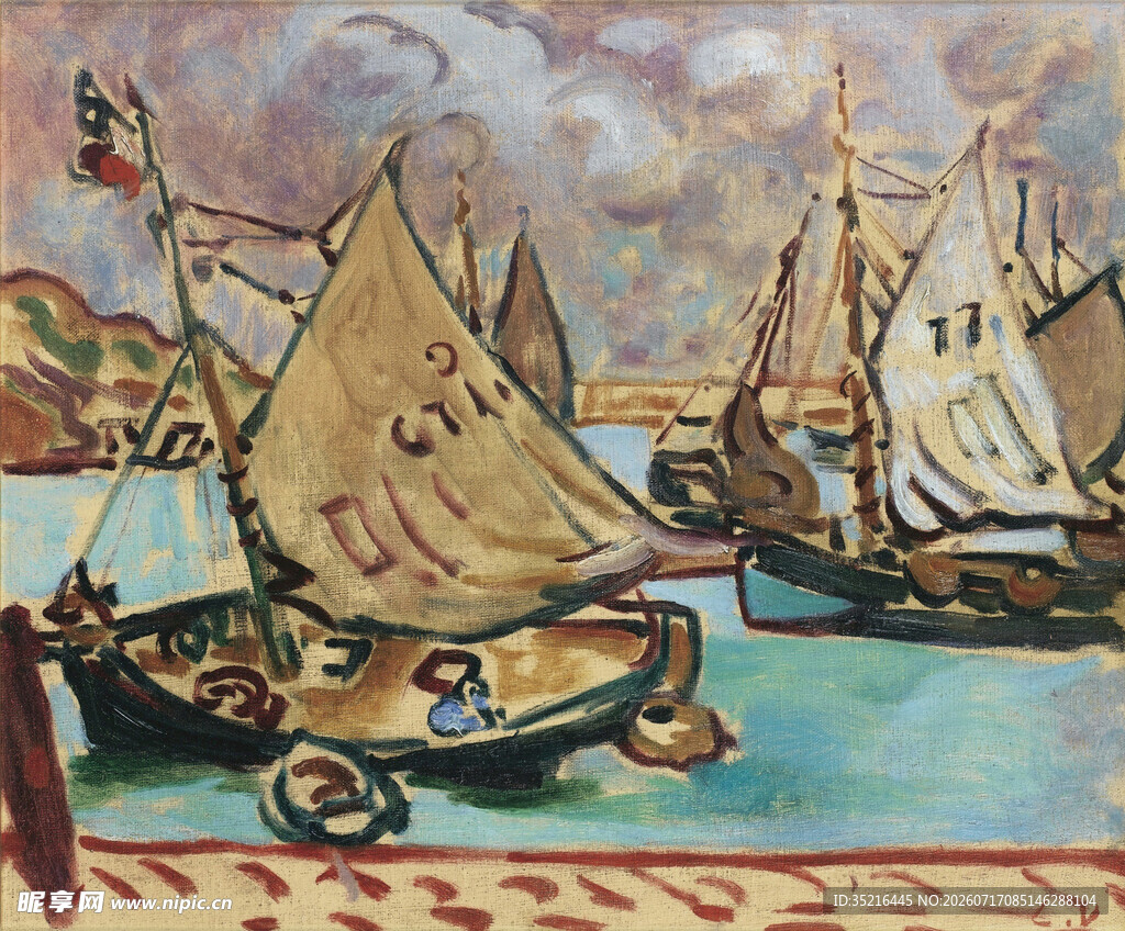 海上帆船绘画艺术作品