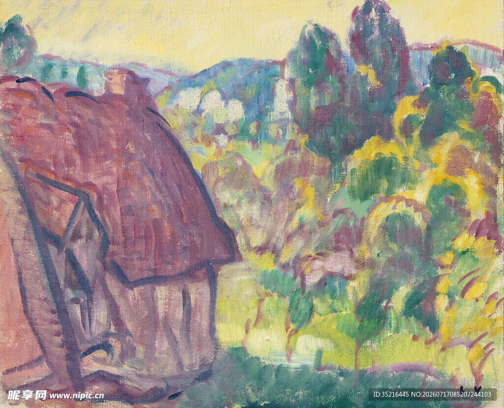 乡村小屋风景油画