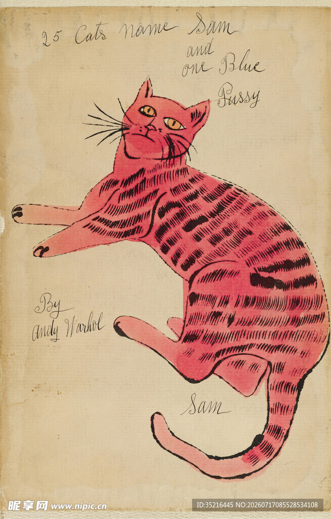 手绘红黑花纹猫咪插画