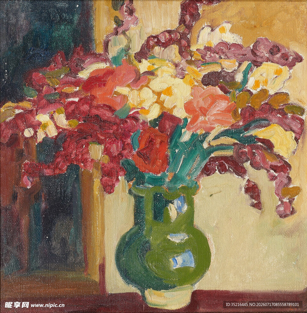 花瓶中的多彩花卉油画