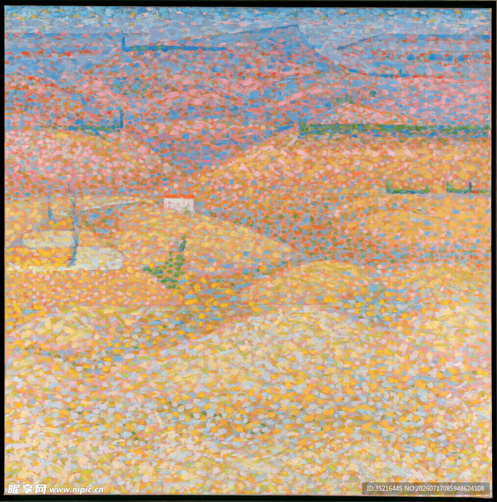 田野风景点彩画