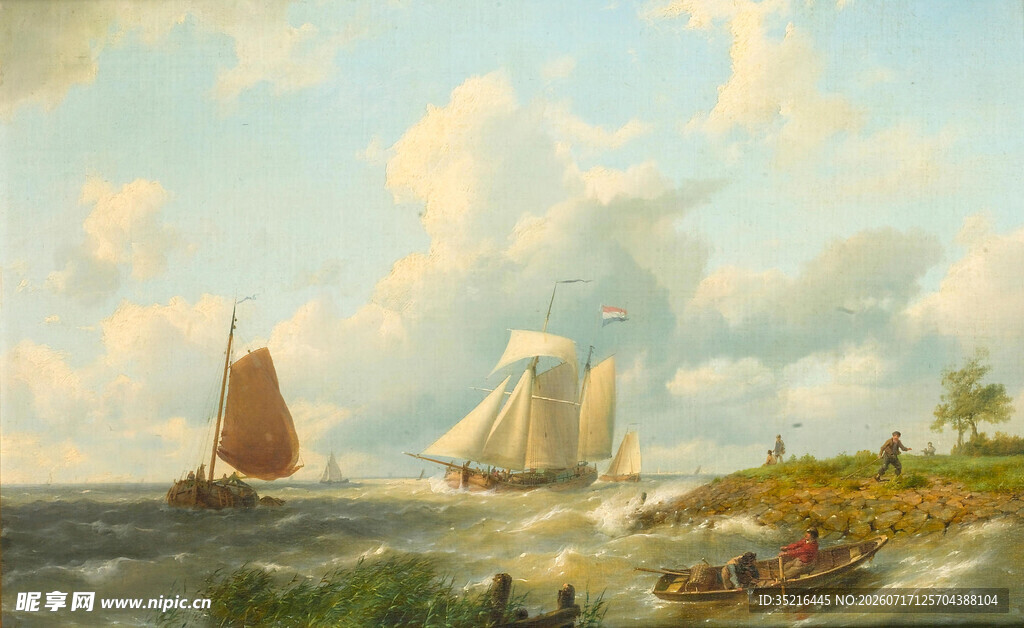 海上帆船风景油画
