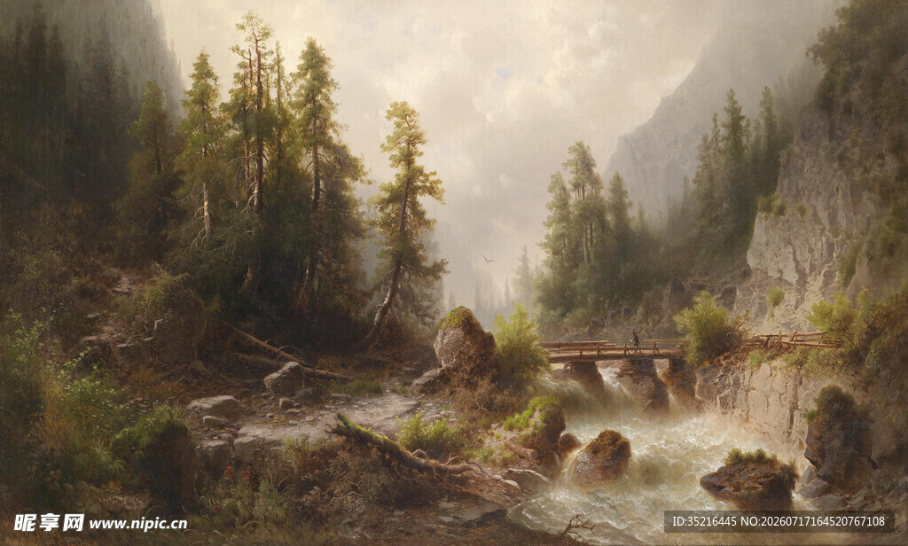 山间溪流森林自然美景