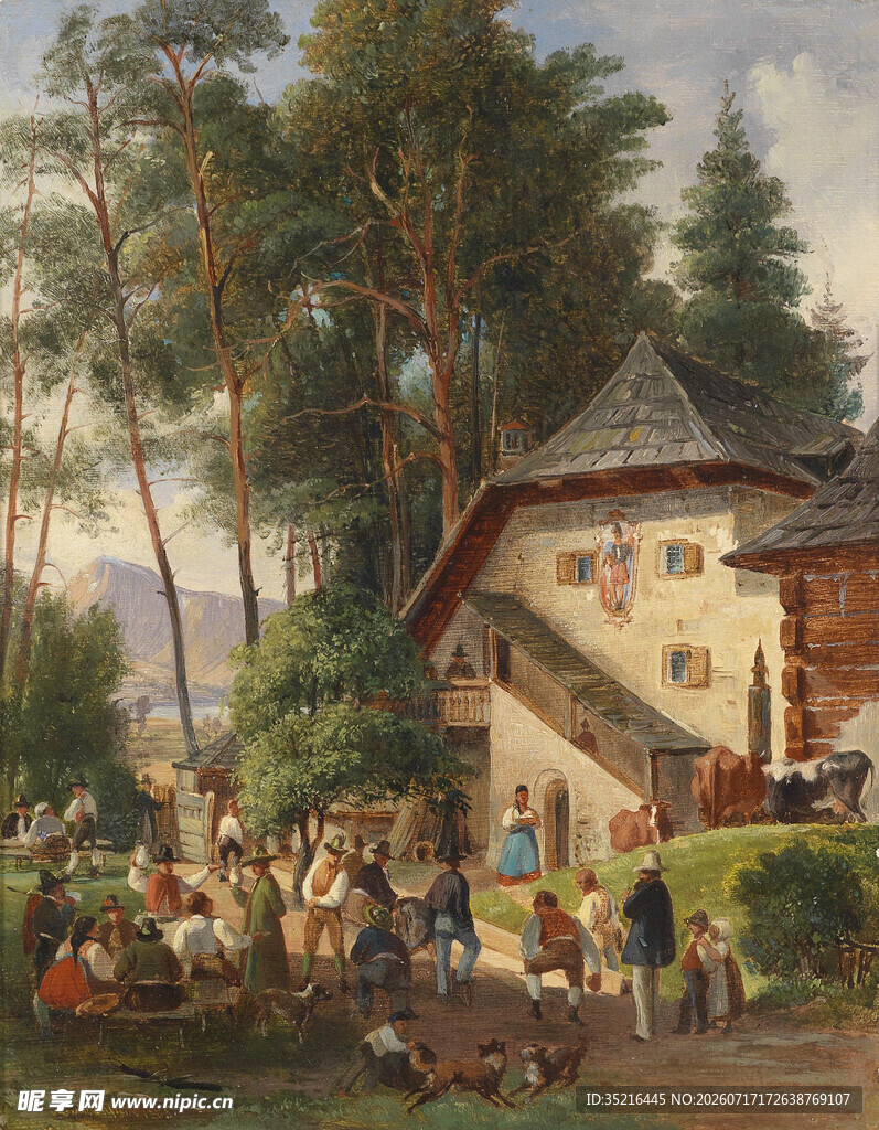 乡村生活场景油画