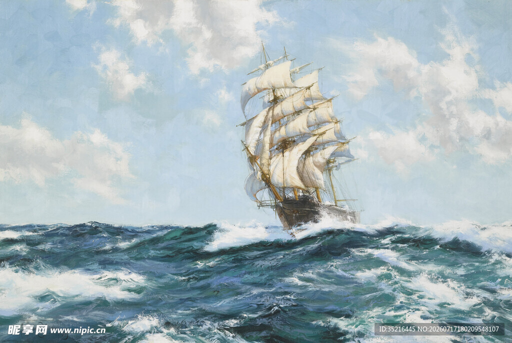 海上帆船破浪前行