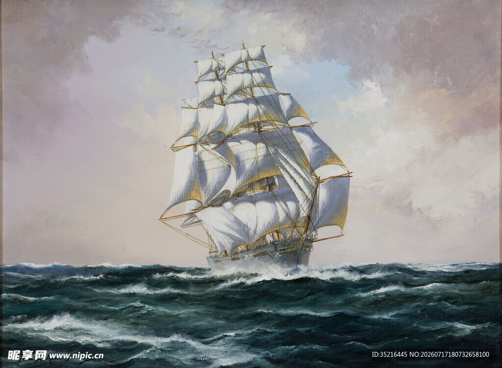 海上帆船破浪前行