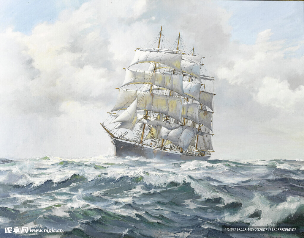 海上帆船破浪前行