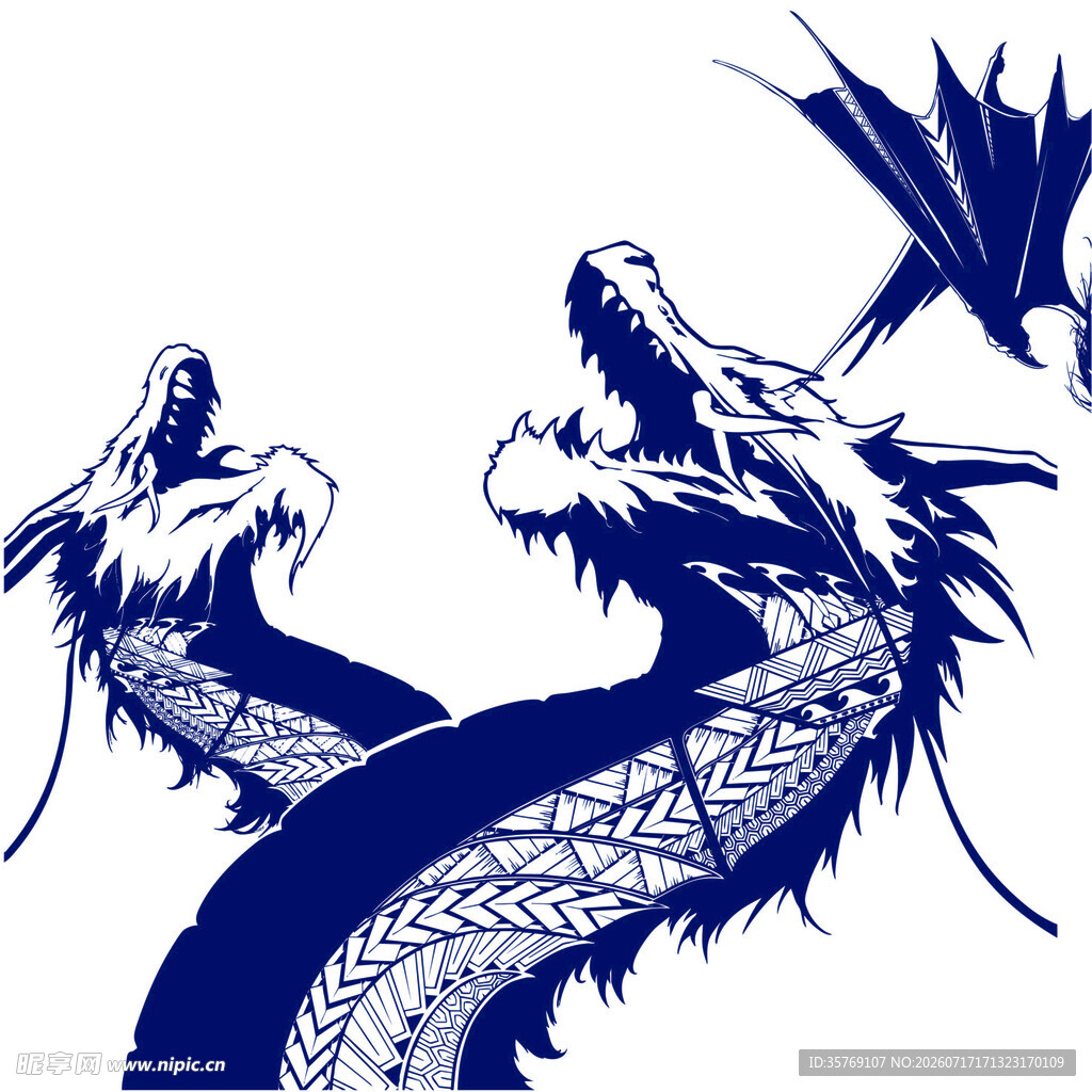 传统蓝白双龙图案