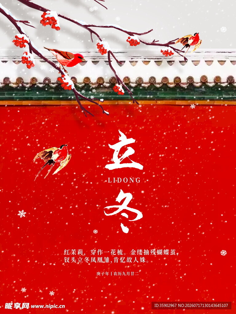 立冬时节红梅映雪景