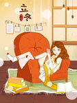 女孩惬意地在房间阅读书籍