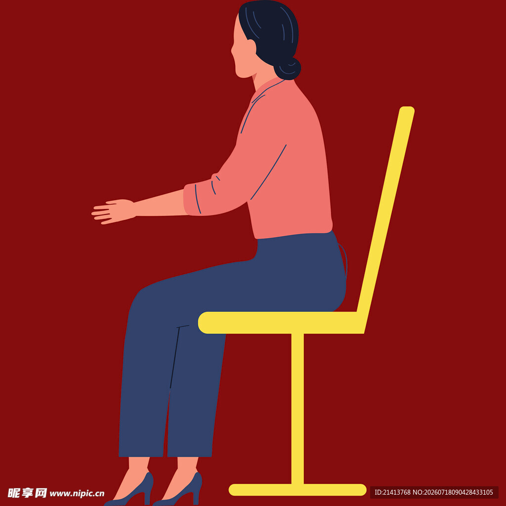 女性端坐于黄色椅子上
