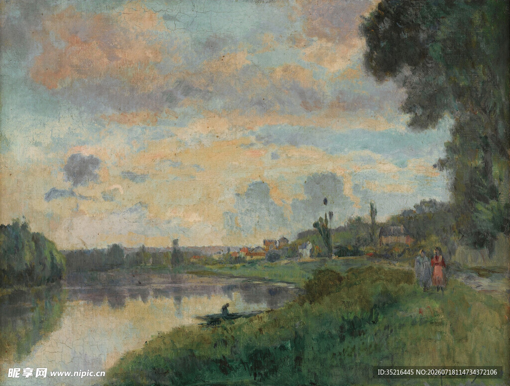 河畔黄昏美景