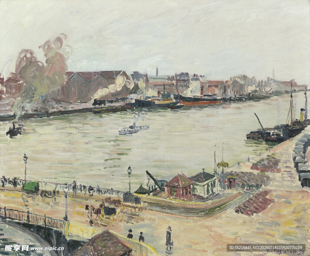 河畔风景油画