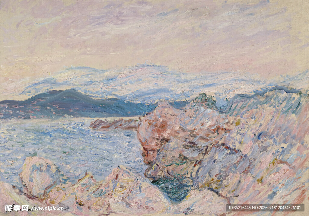 海边山峦风景油画