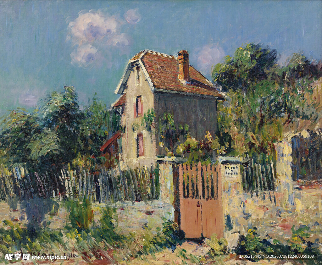 乡村小屋风景油画