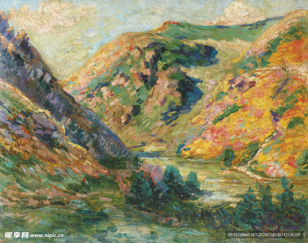 山间美景油画风景