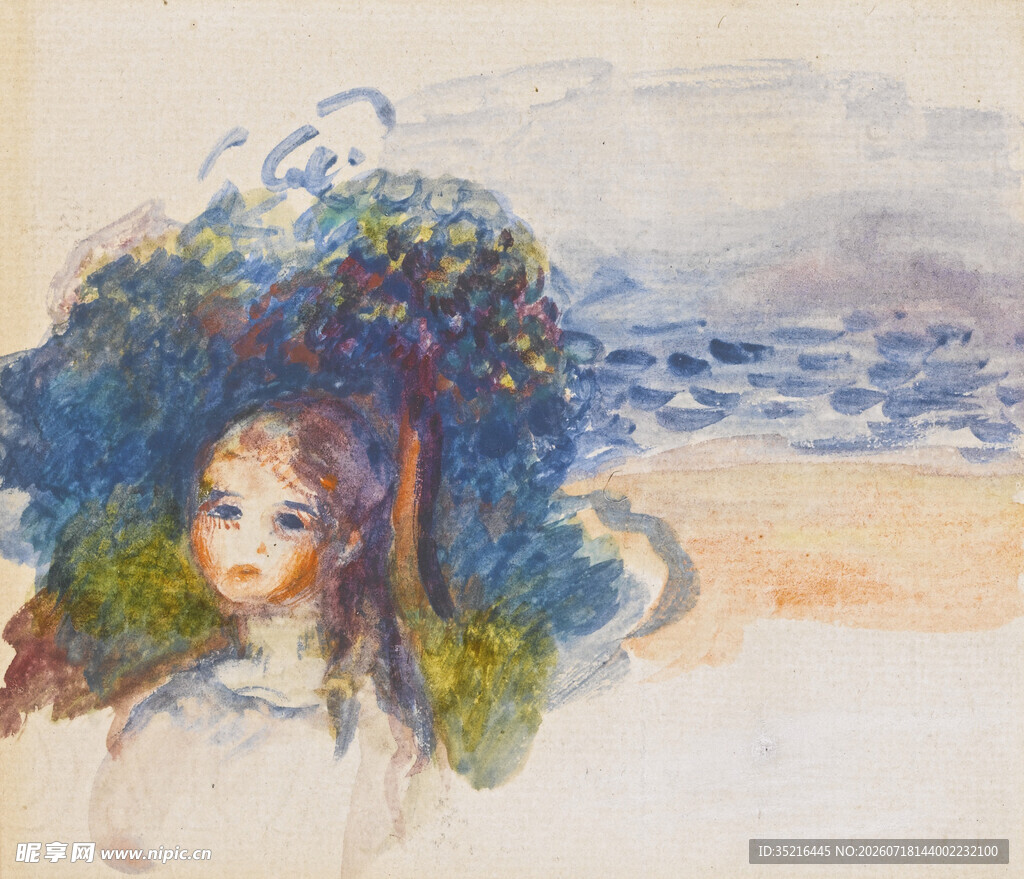 海边少女梦幻插画