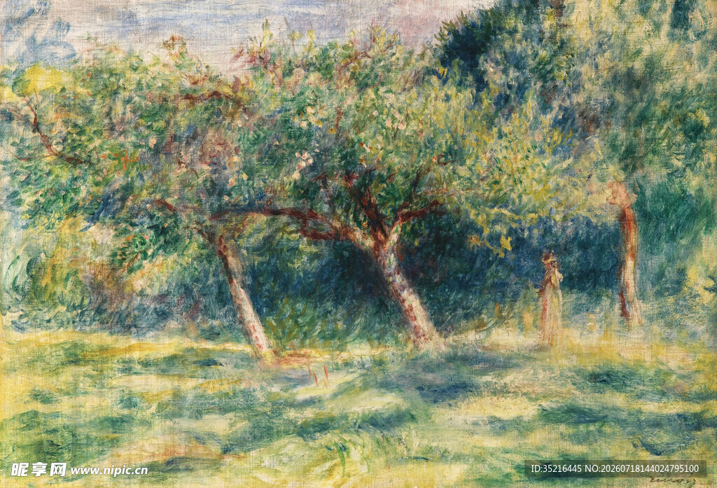 夏日果园风景油画