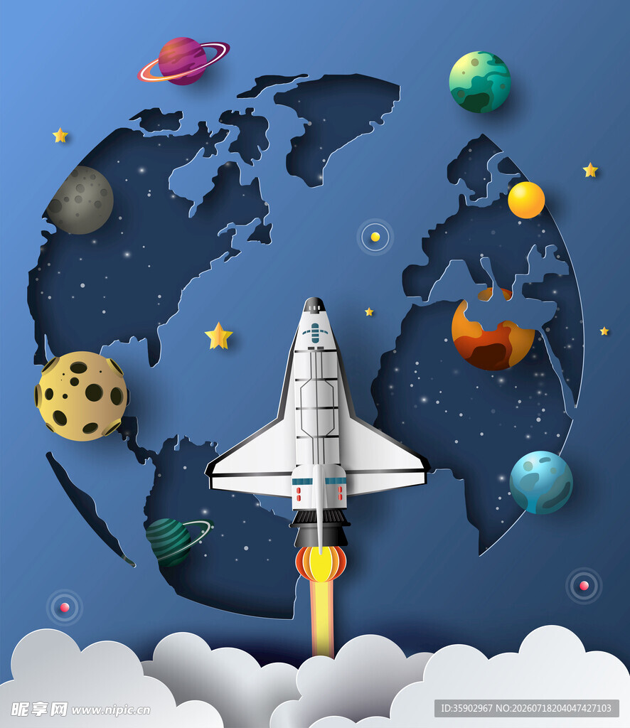 火箭升空探索浩瀚宇宙