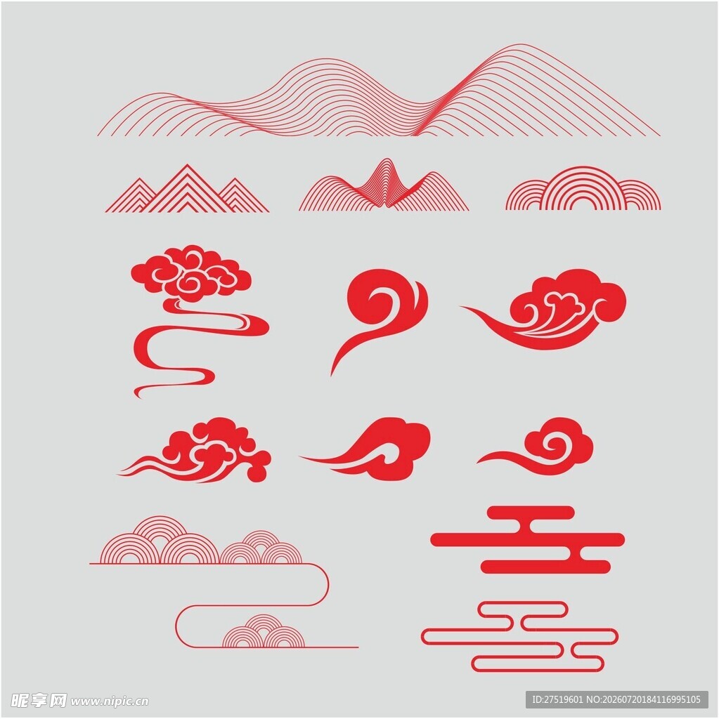 国风矢量云纹线条