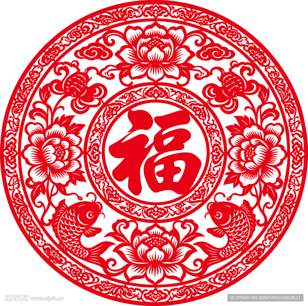 圆形福字剪纸图案
