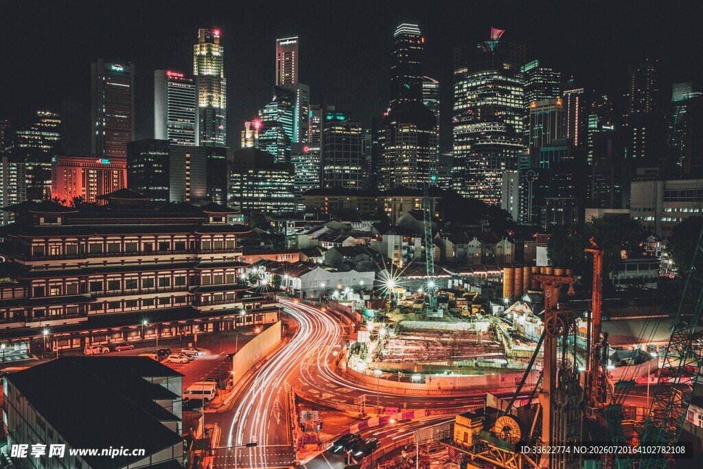 城市夜景车流璀璨画面