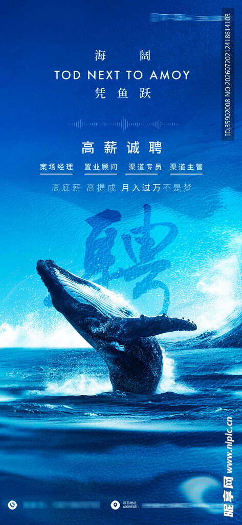 企业招聘海中鲸鱼跃出蓝色水面