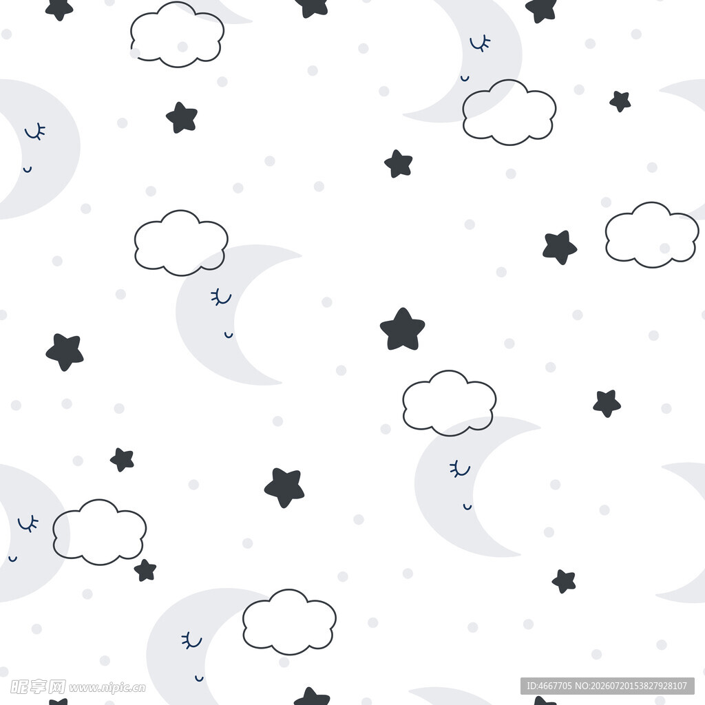 星空月亮云朵卡通图案