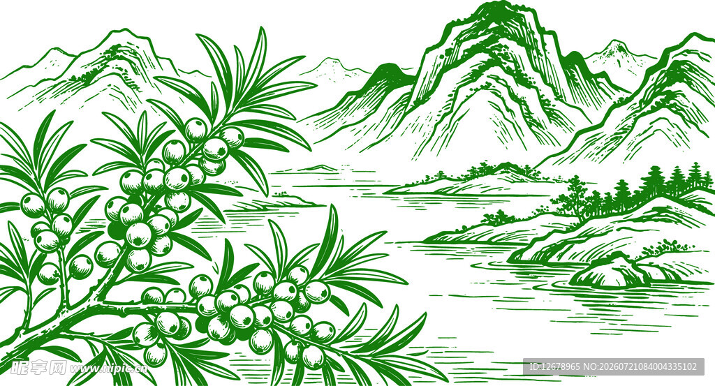 水墨山水沙棘矢量素材底纹