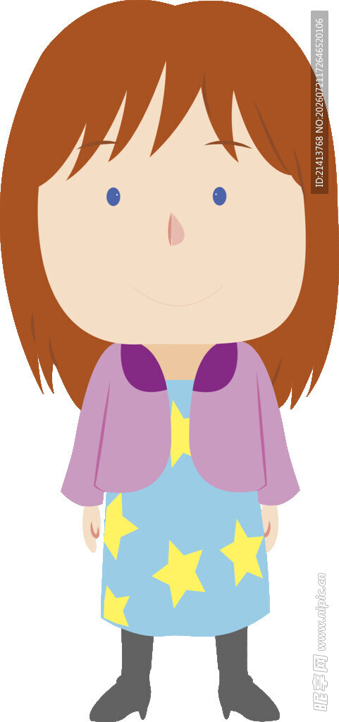 穿紫衣带星裙的卡通女孩