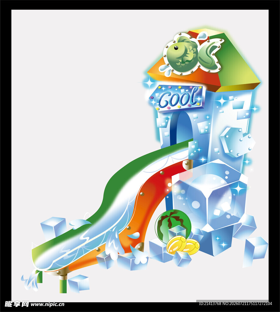 卡通冰雪滑梯乐园场景