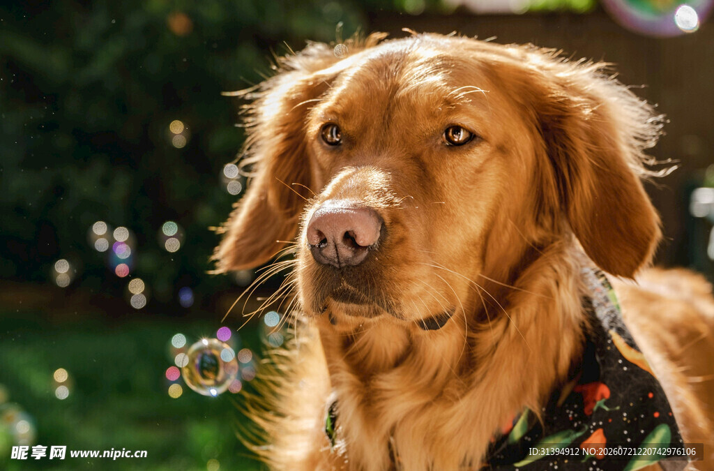 可爱金毛犬户外温馨瞬间