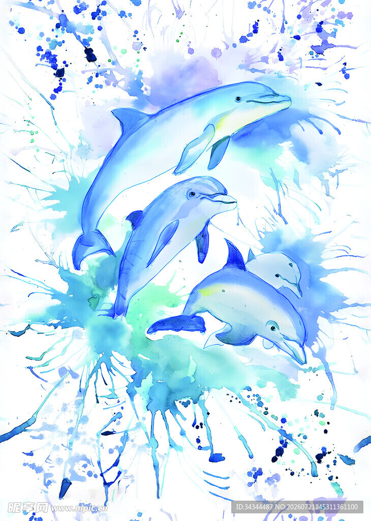 水彩绘灵动海豚