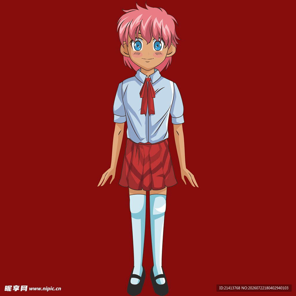 粉色头发的校服少女