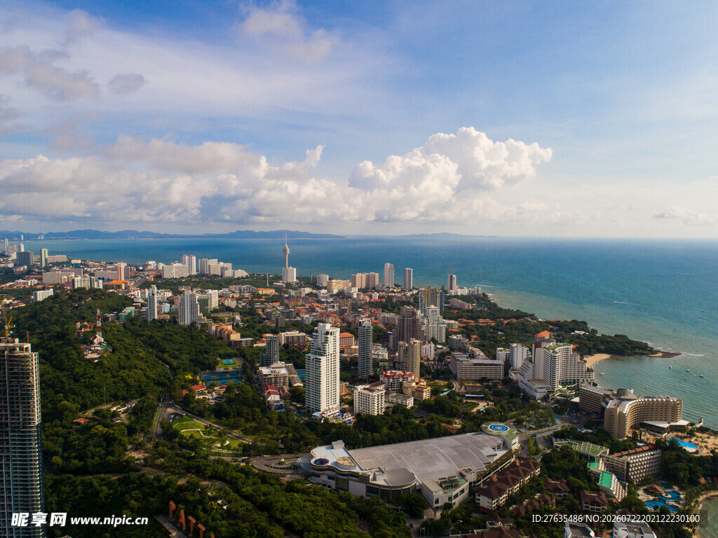 城市海滨全景风光俯瞰