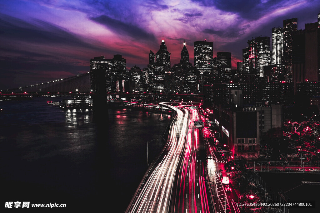 城市夜景车流绚丽风光