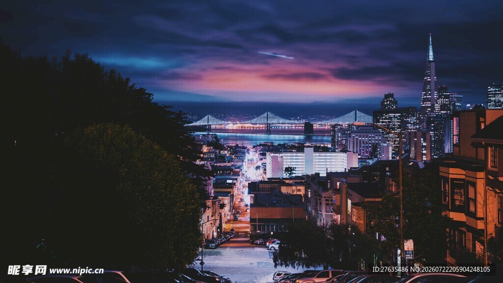 城市黄昏夜景俯瞰图