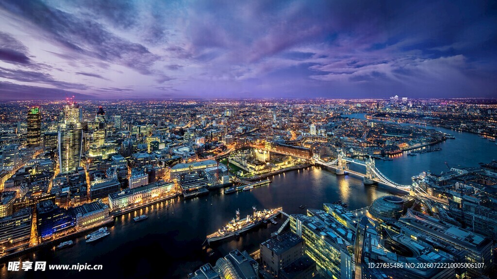 伦敦夜景璀璨城市风光