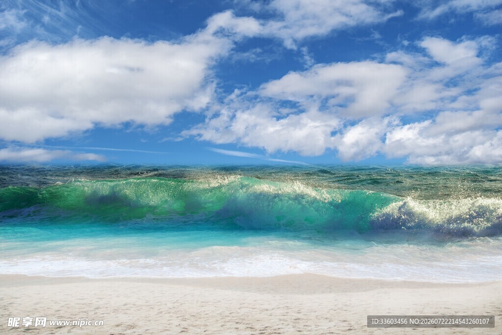 梦幻海景海浪与蓝天交织