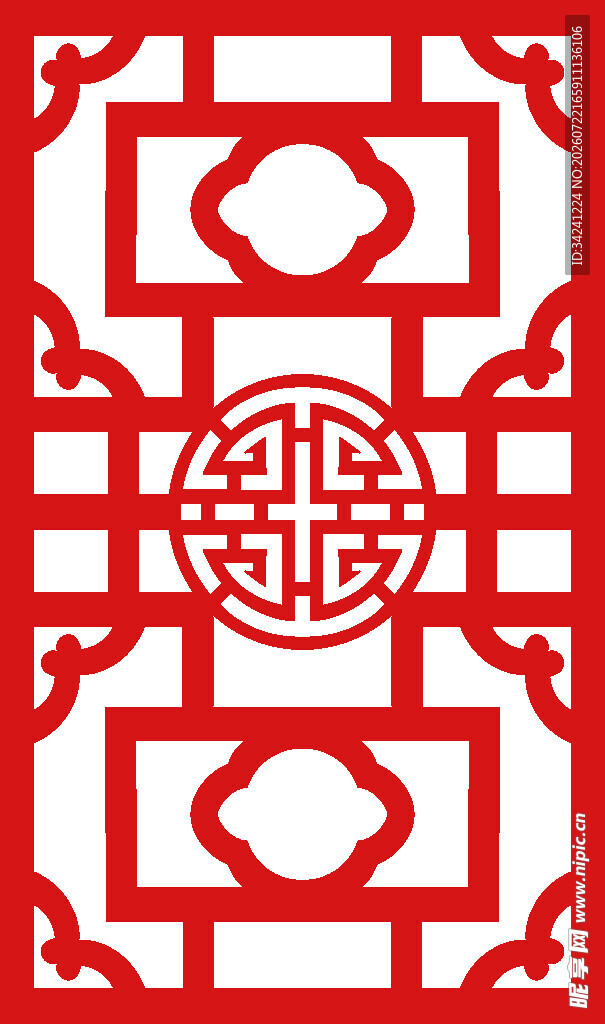 中式传统红色几何窗棂图案