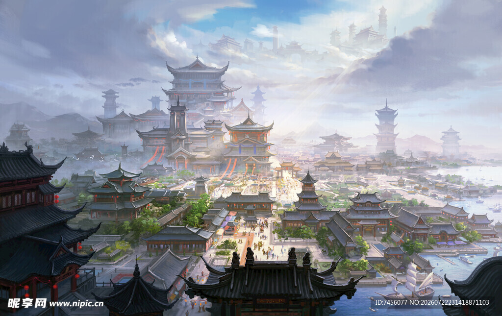 古风城市景观古韵悠然