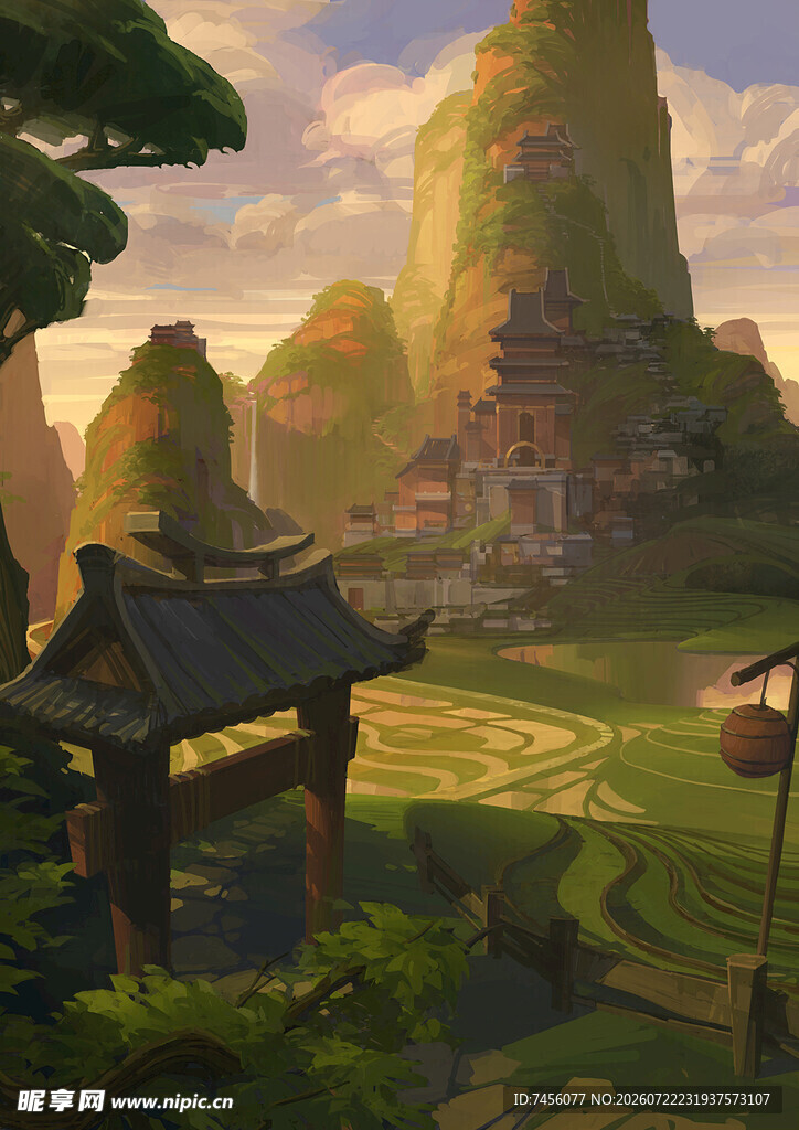 奇幻仙侠山水村落景观