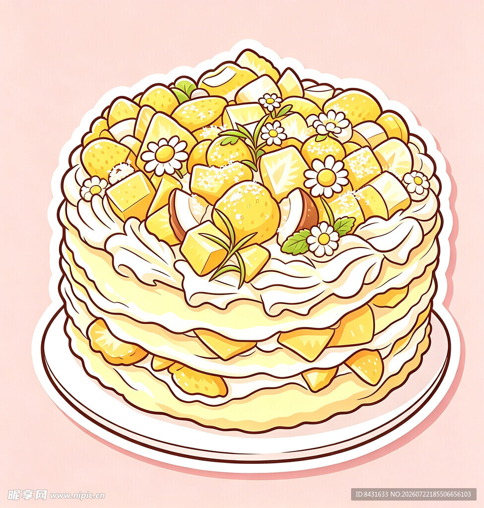 美味多层水果奶油蛋糕