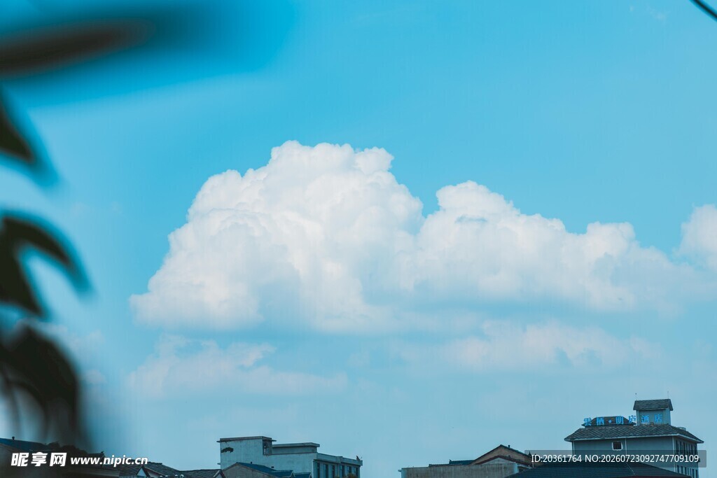 蓝天白云下的城市景象